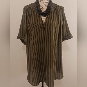 XXL Worthington Olive Green and Black Striped Blouse